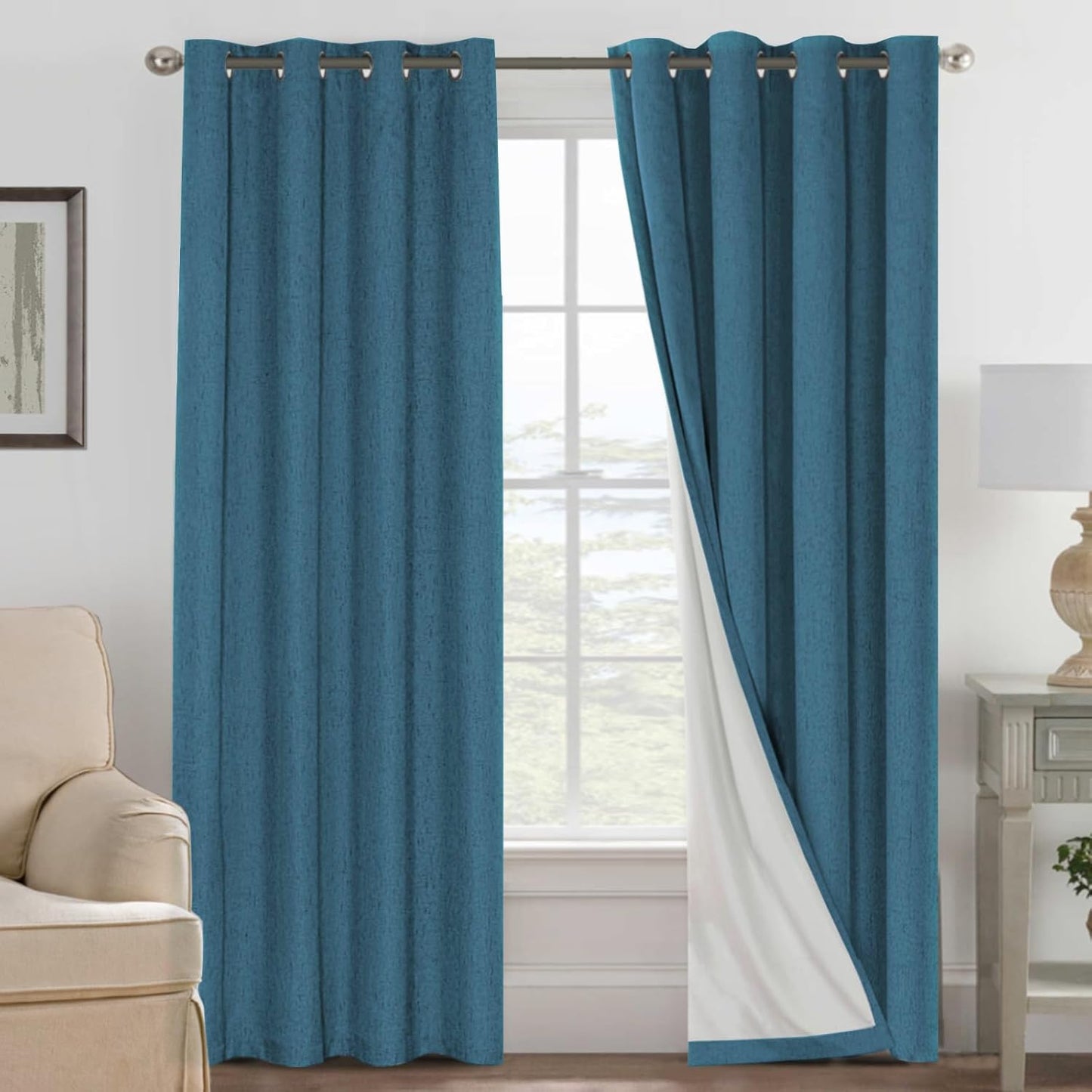 H.VERSAILTEX 100% Blackout Curtains for Bedroom Thermal Insulated Linen Textured Curtains Heat and Full Light Blocking Drapes Living Room Curtains 2 Panel Sets, Blue Sapphire, 52x108 Inch