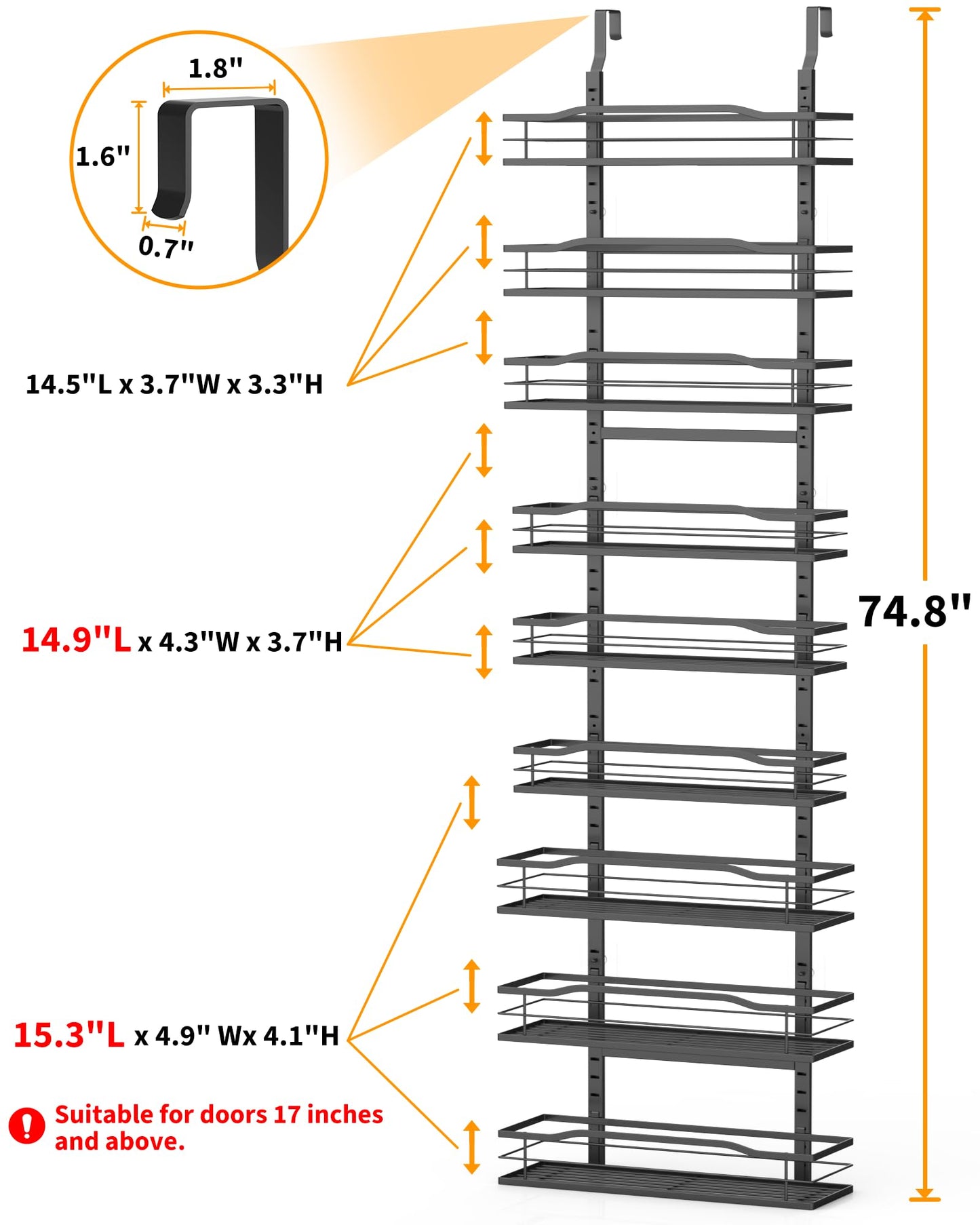 Moforoco 9-Tier Over The Door Pantry Organizer, Pantry Organization and Storage, Black Hanging Basket Wall Spice Rack Seasoning Shelves, Home & Kitchen Bedroom Bathroom House Essentials