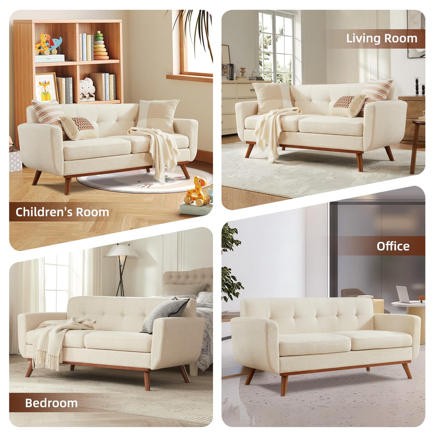 Kingfun 65.3" W Loveseat Sofa, Mid Century Modern Decor Love Seat Couches for Living Room, Button Tufted Upholstered Furniture, Solid & Easy to Install Small Couch for Bedroom Office Apartment, Beige